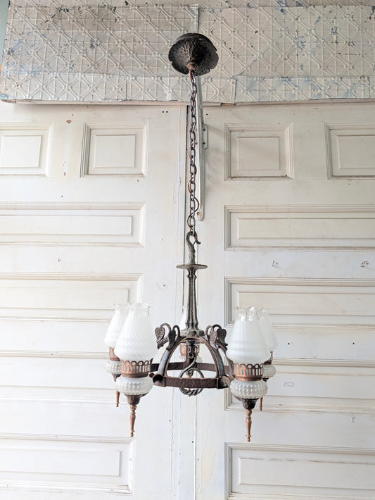 Virden Co. Hammered Iron Chandelier, Gothic Style Hanging Vintage Light