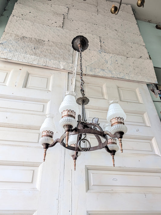 Virden Co. Hammered Iron Chandelier, Gothic Style Hanging Vintage Light
