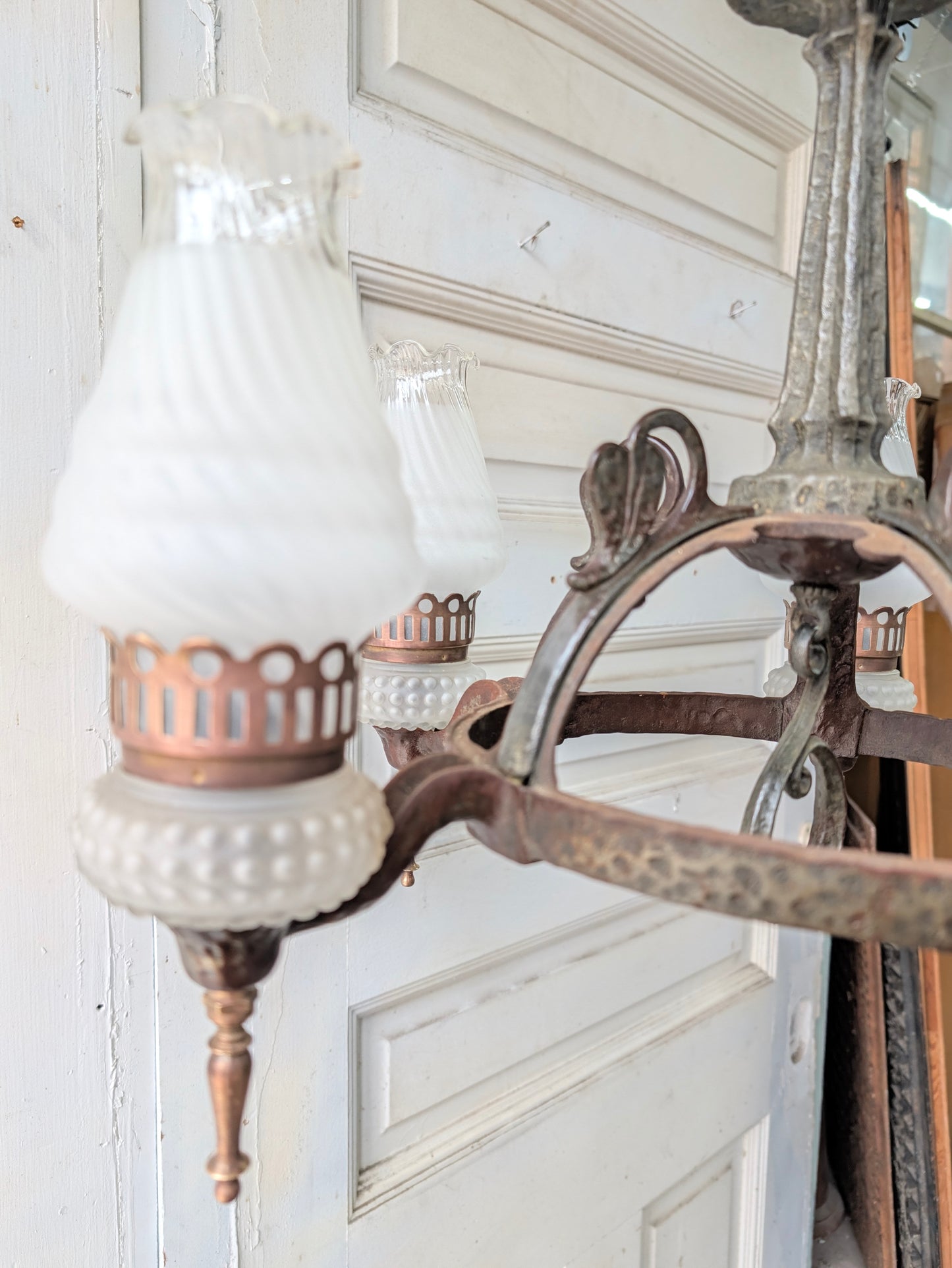 Virden Co. Hammered Iron Chandelier, Gothic Style Hanging Vintage Light