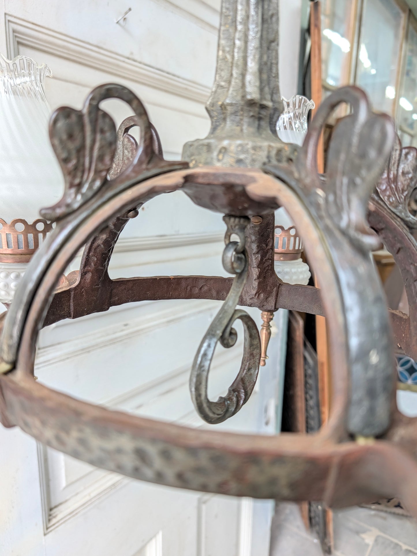 Virden Co. Hammered Iron Chandelier, Gothic Style Hanging Vintage Light
