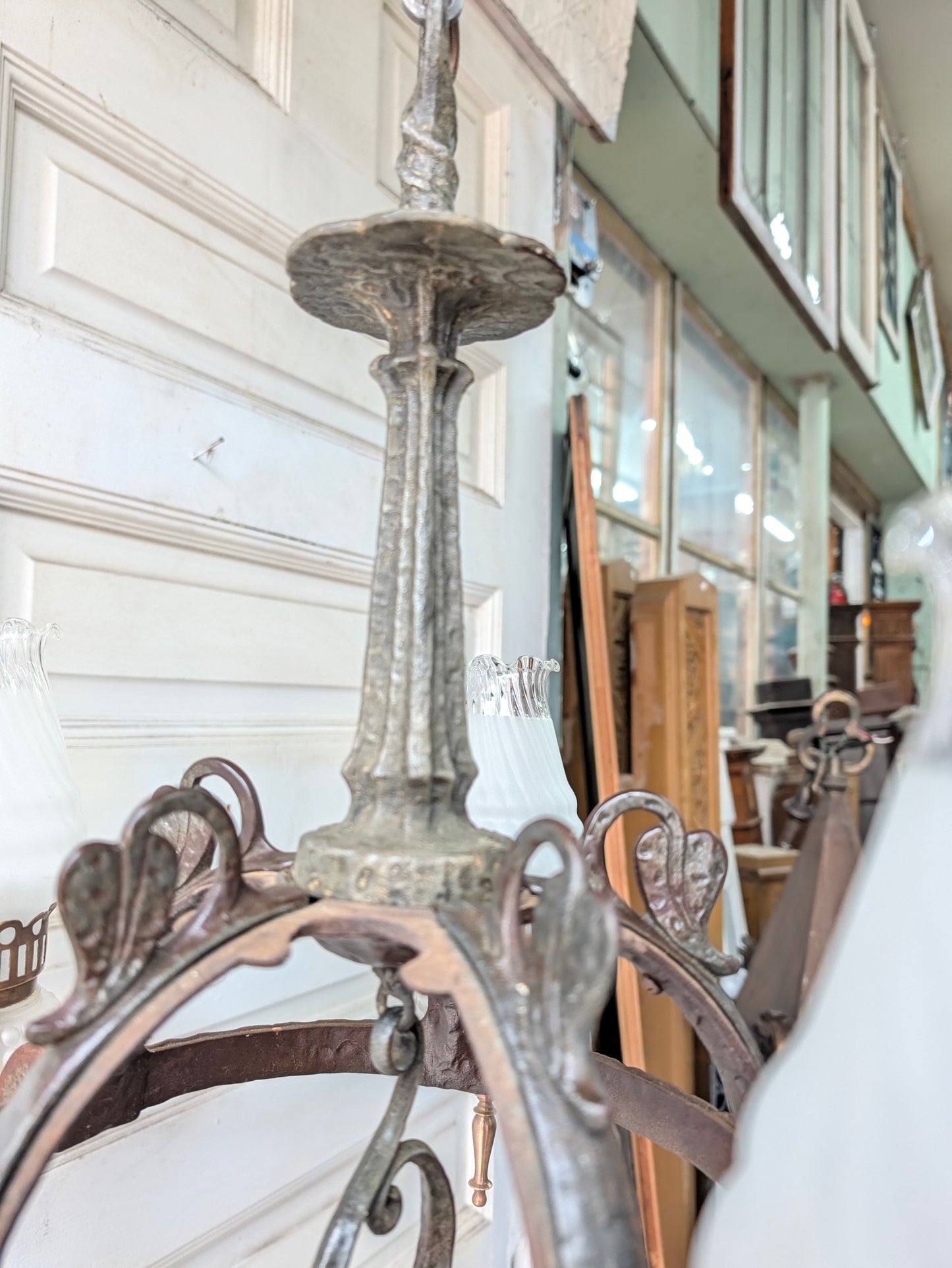 Virden Co. Hammered Iron Chandelier, Gothic Style Hanging Vintage Light