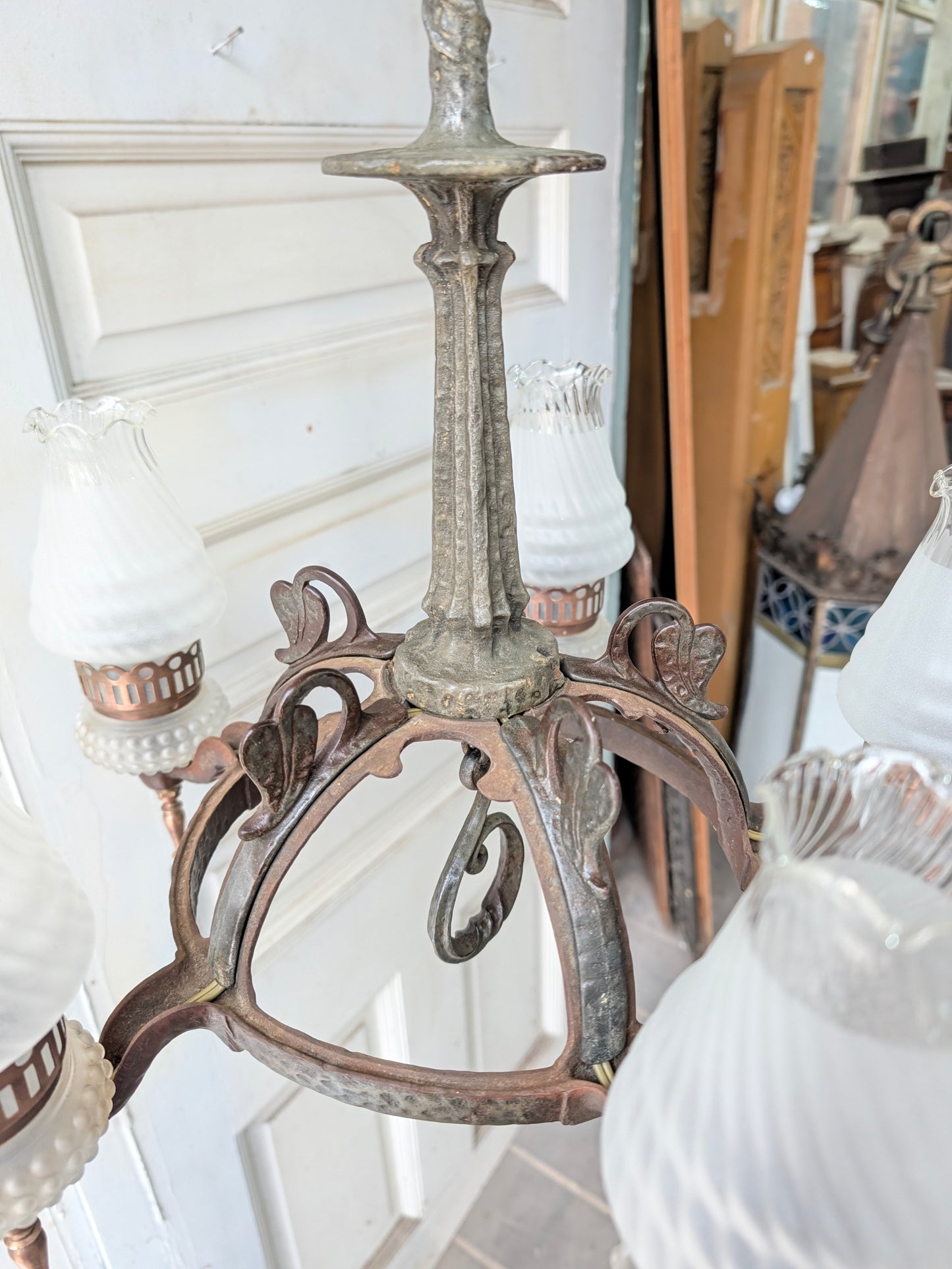 Virden Co. Hammered Iron Chandelier, Gothic Style Hanging Vintage Light