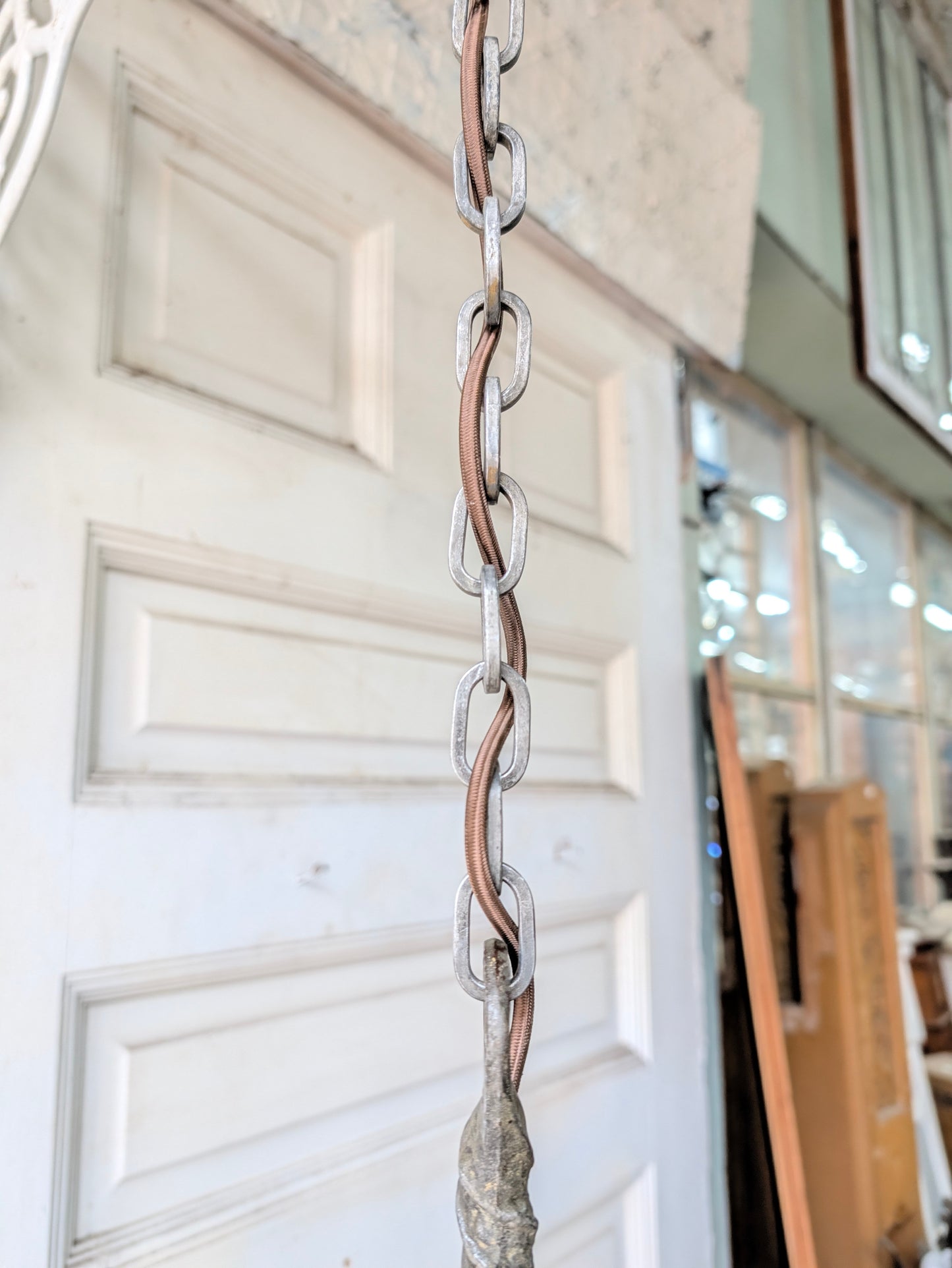 Virden Co. Hammered Iron Chandelier, Gothic Style Hanging Vintage Light