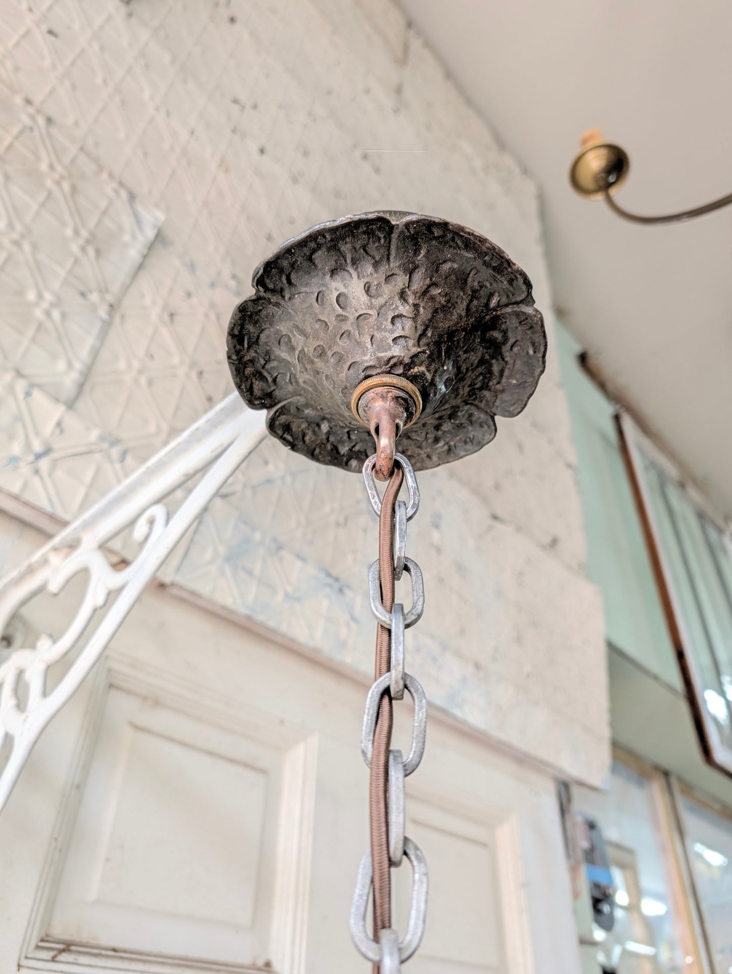 Virden Co. Hammered Iron Chandelier, Gothic Style Hanging Vintage Light