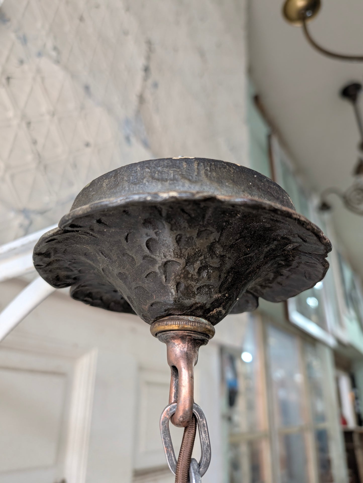 Virden Co. Hammered Iron Chandelier, Gothic Style Hanging Vintage Light