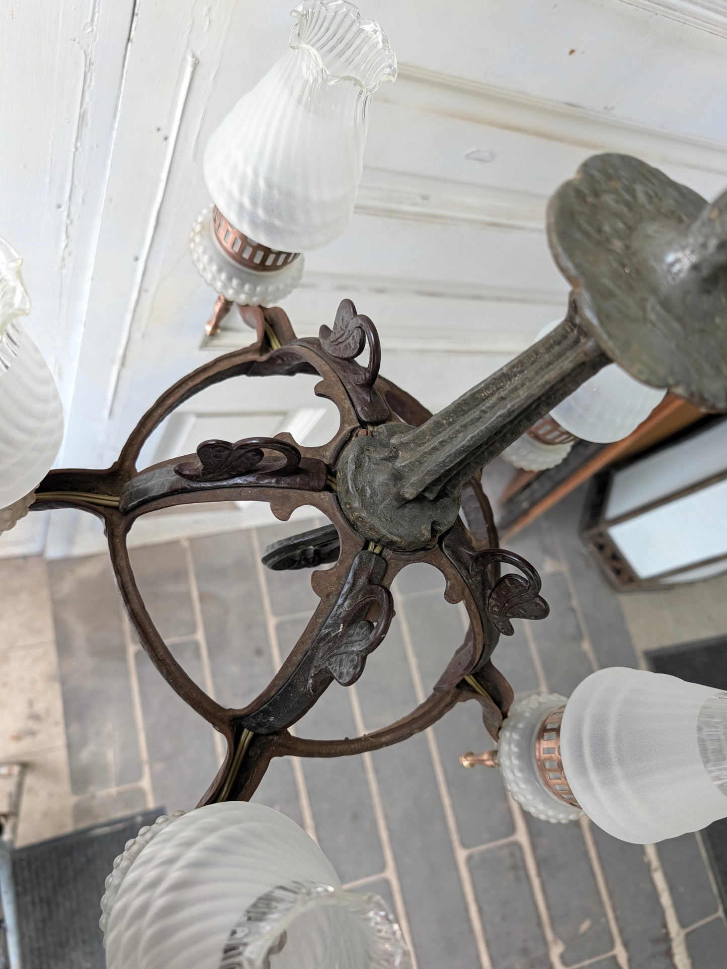 Virden Co. Hammered Iron Chandelier, Gothic Style Hanging Vintage Light