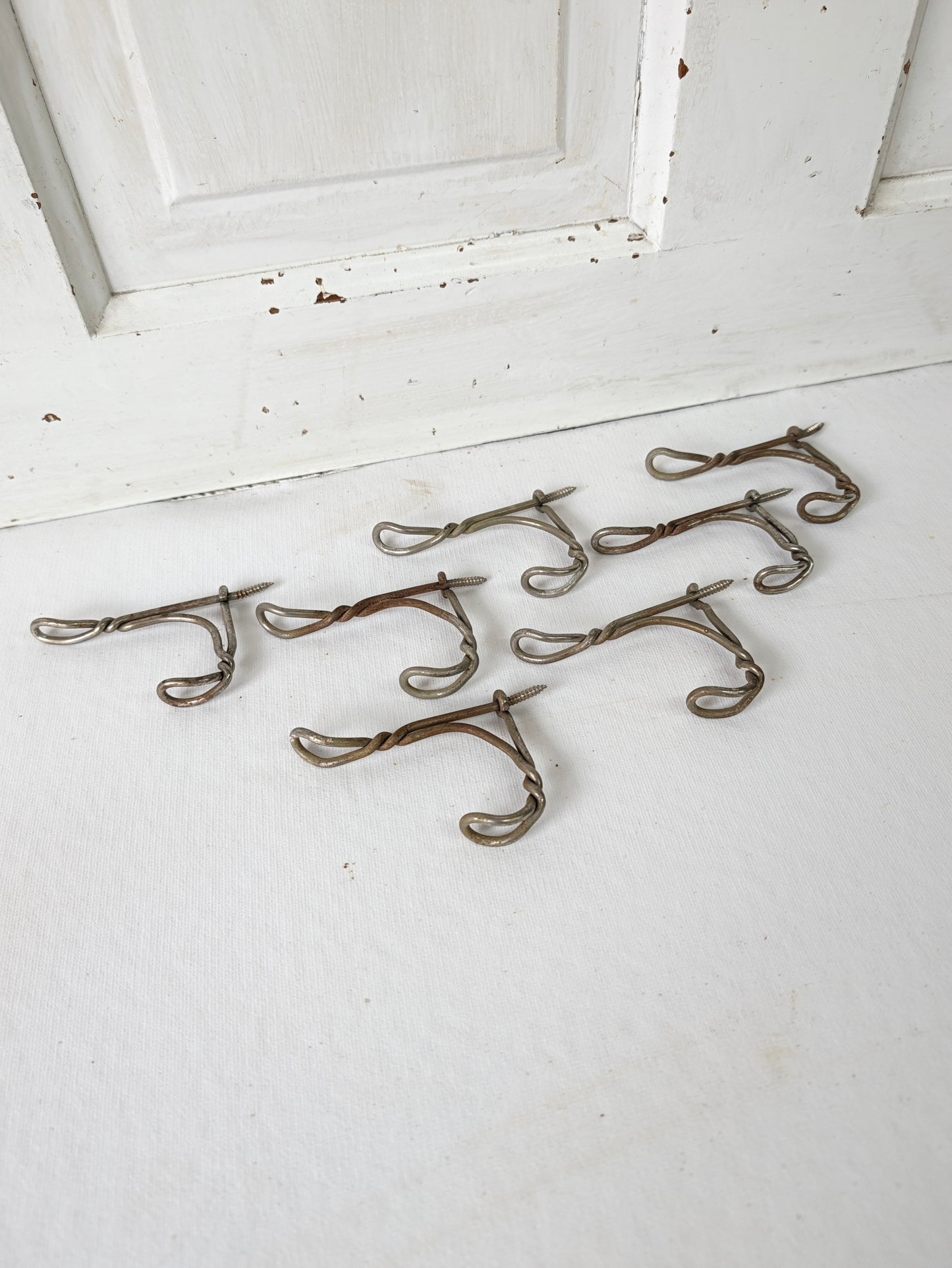 Seven Vintage Wire Closet Hooks, Coat Hook Hardware