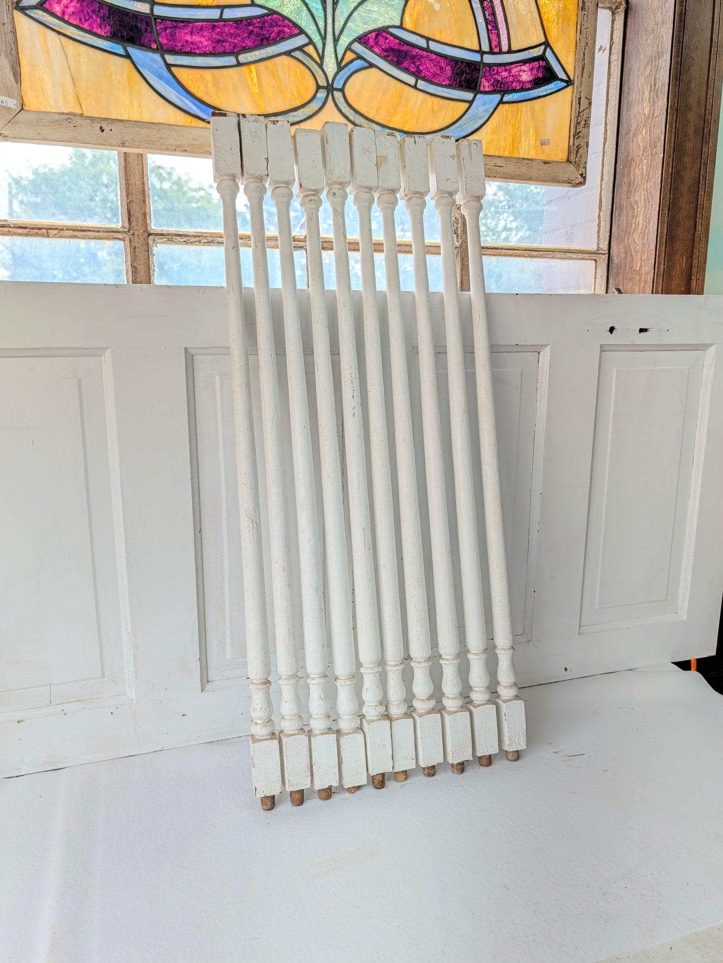 Set of 10 Antique Spindles, 10 Old Wood Stair Balusters
