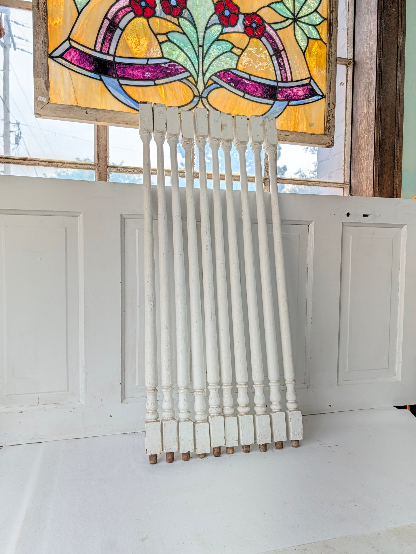 Set of 10 Antique Spindles, 10 Old Wood Stair Balusters