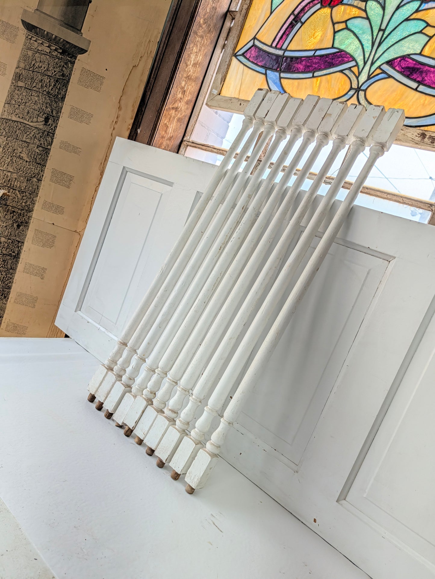 Set of 10 Antique Spindles, 10 Old Wood Stair Balusters
