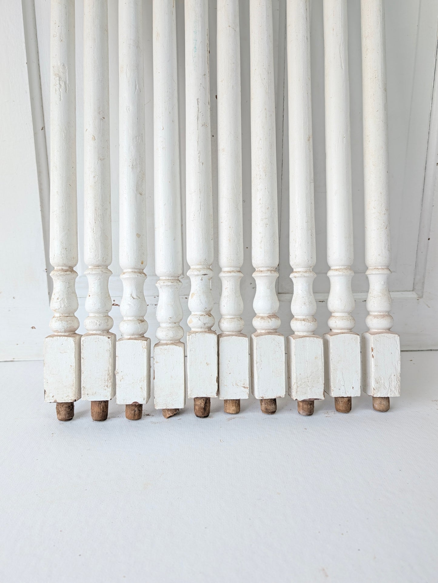 Set of 10 Antique Spindles, 10 Old Wood Stair Balusters