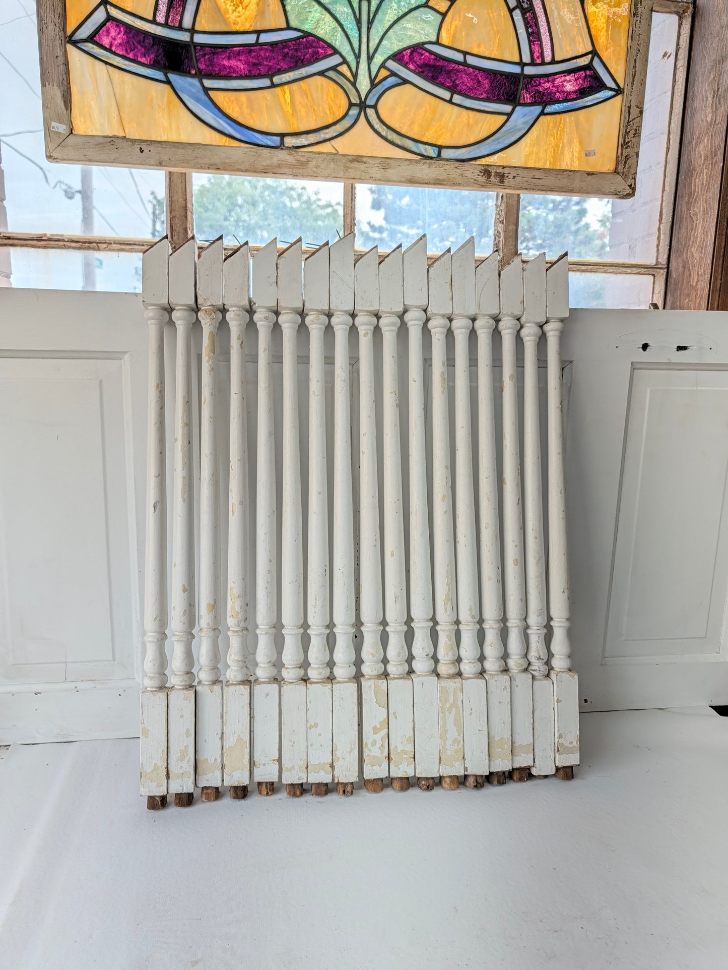 Set of 17 Antique Spindles, 17 Old Turned Wood Stair Balusters