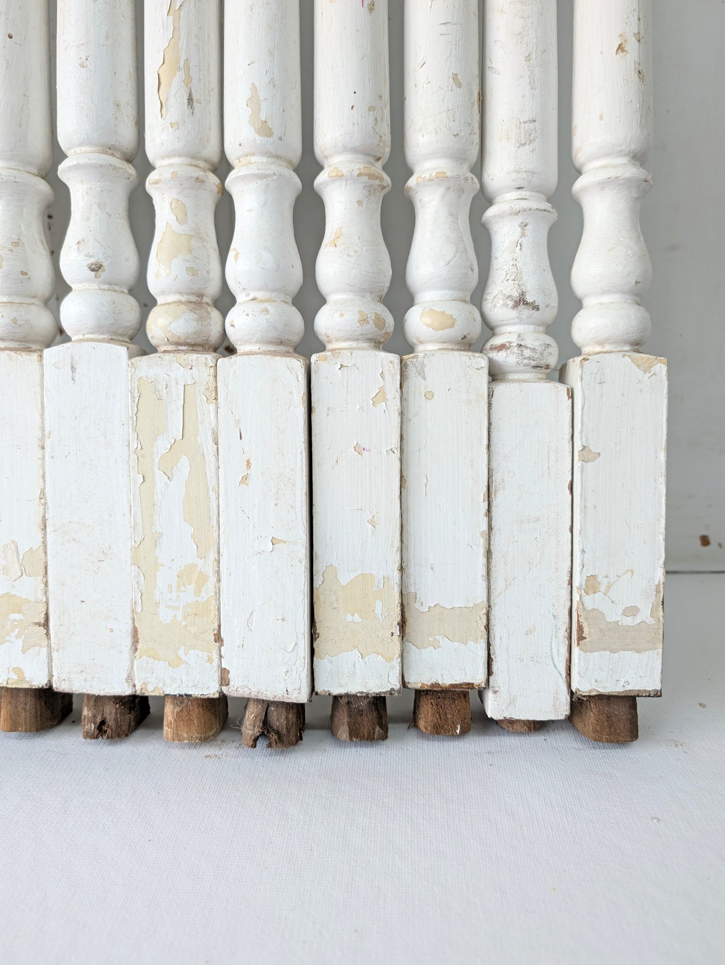 Set of 17 Antique Spindles, 17 Old Turned Wood Stair Balusters