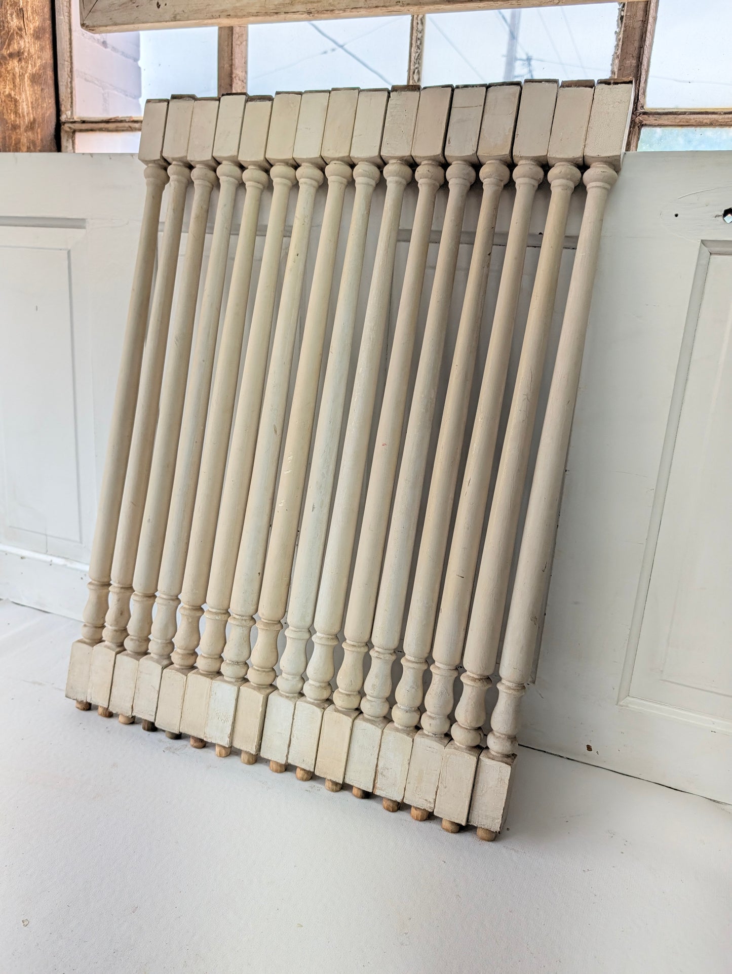 Set of 28 Antique Spindles, 28 Old Turned Wood Stair Balusters