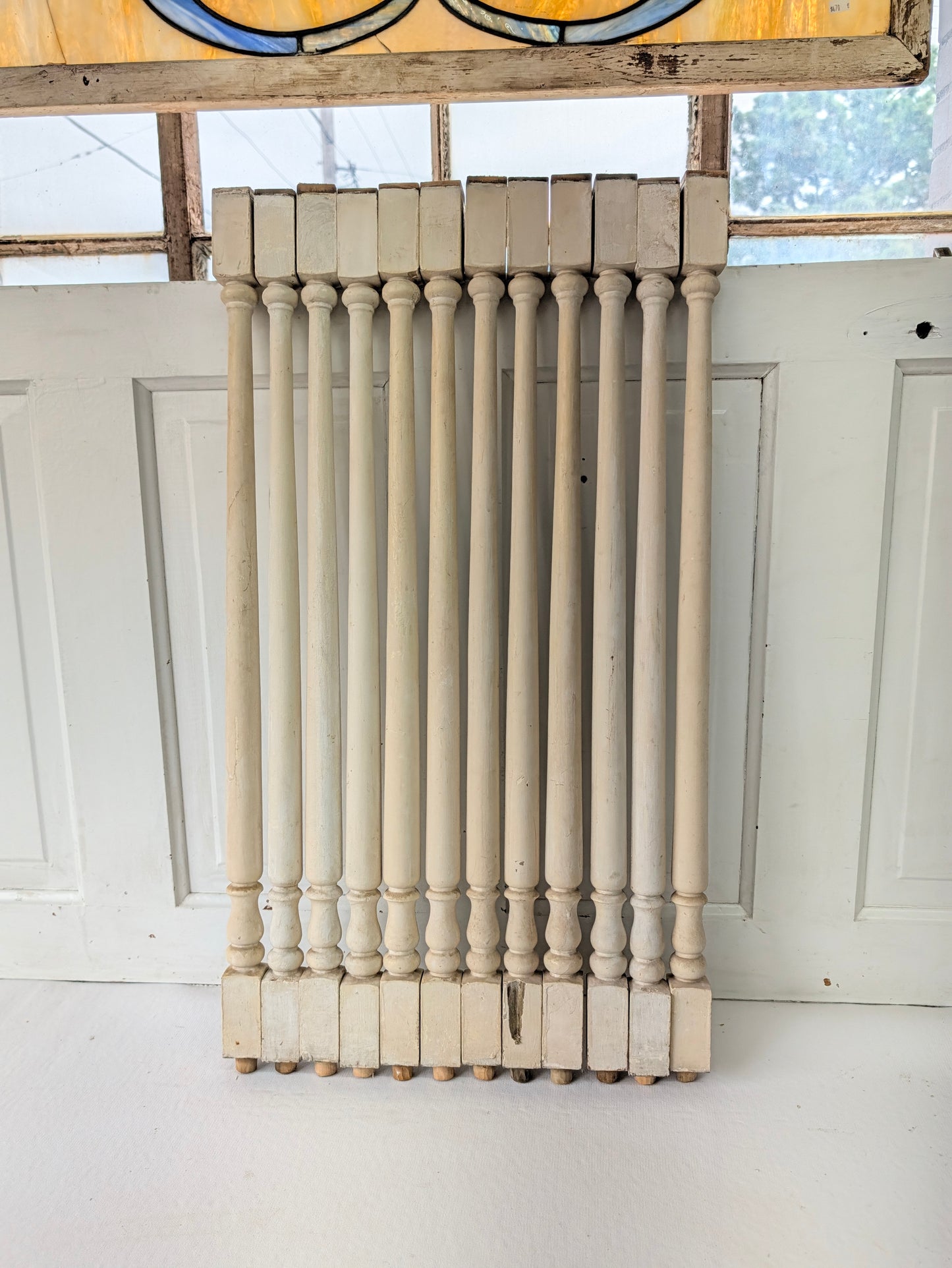 Set of 28 Antique Spindles, 28 Old Turned Wood Stair Balusters