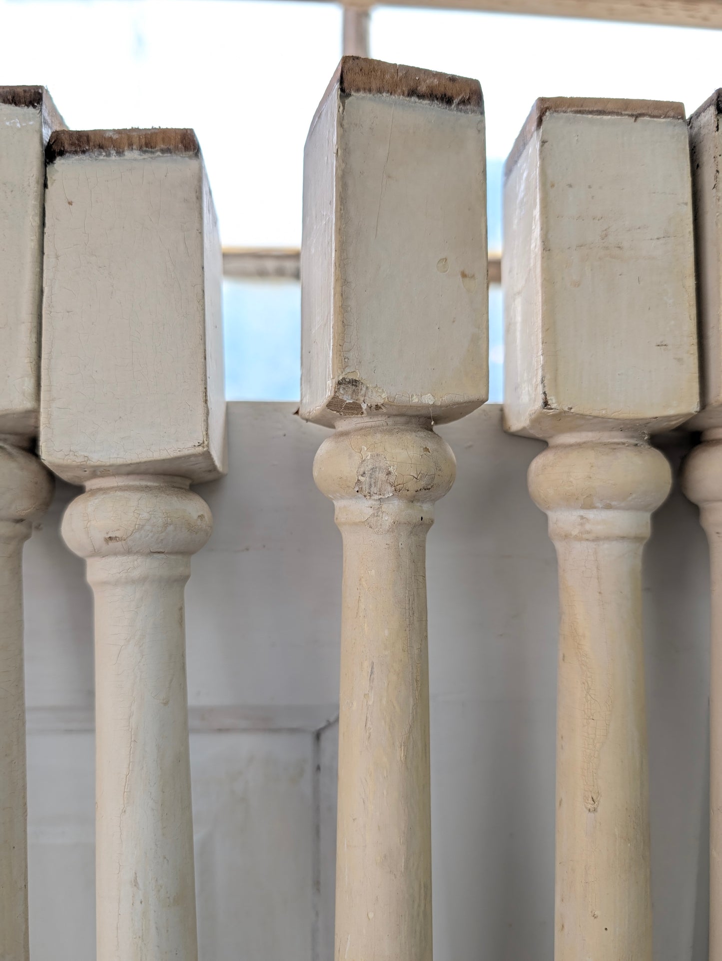 Set of 28 Antique Spindles, 28 Old Turned Wood Stair Balusters