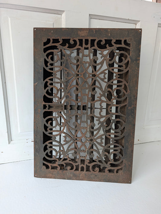 14 x 21 Antique Working Large Cast Iron Vent Cover with Ornate Design
