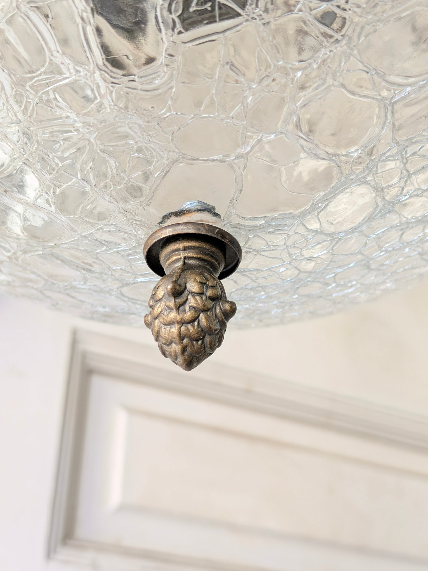 Vintage MCM Crackled Glass Globe Pendant Light