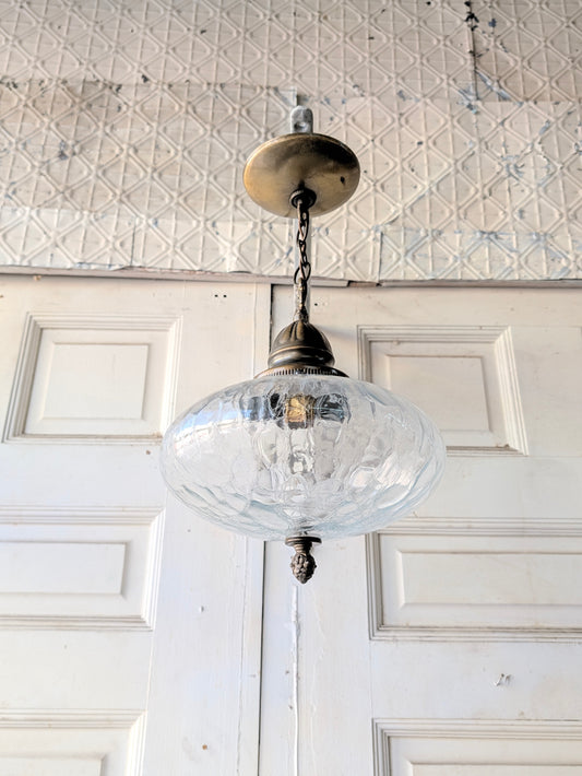 Vintage MCM Crackled Glass Globe Pendant Light