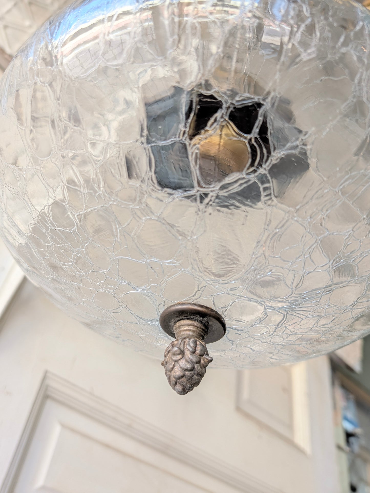 Vintage MCM Crackled Glass Globe Pendant Light