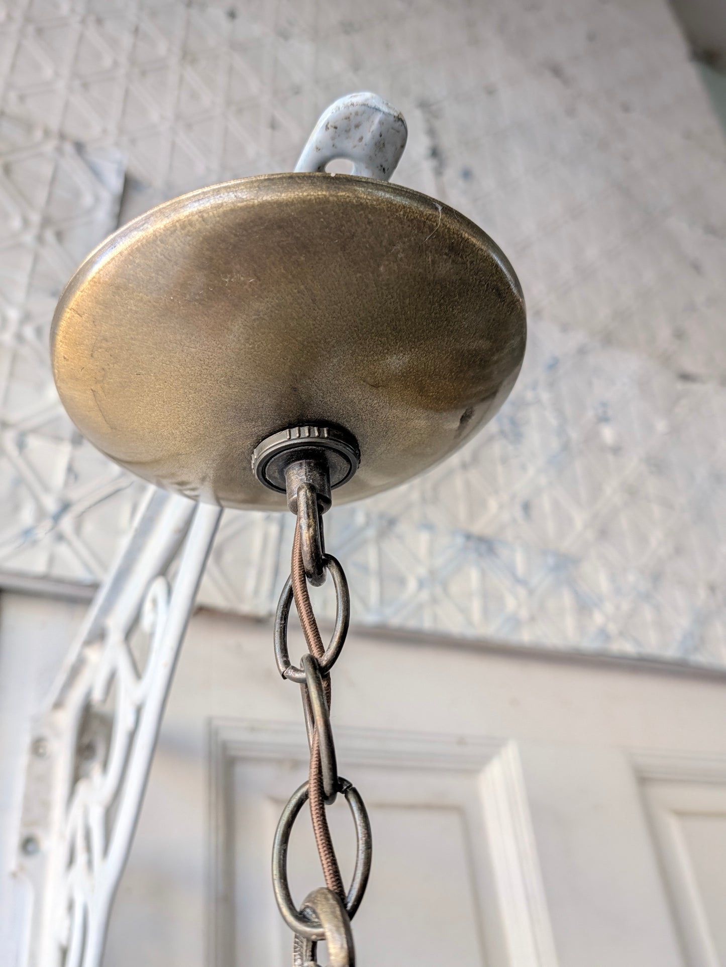 Vintage MCM Crackled Glass Globe Pendant Light