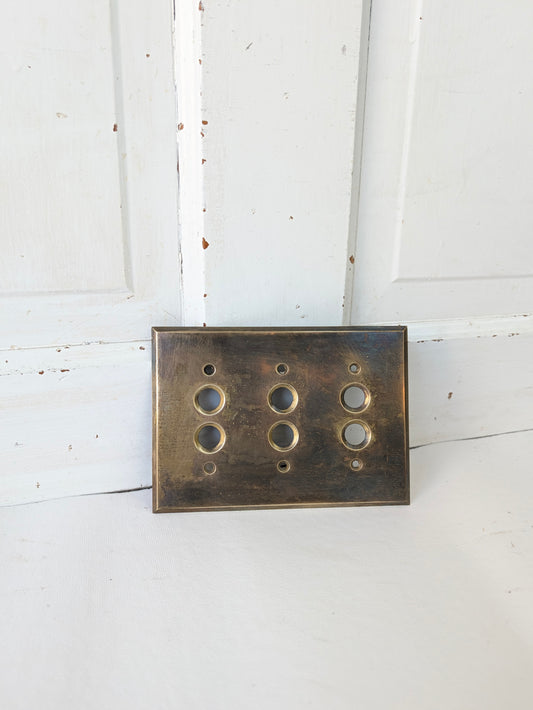 Triple Push Button Switch Plate, Brass Light Switchplate
