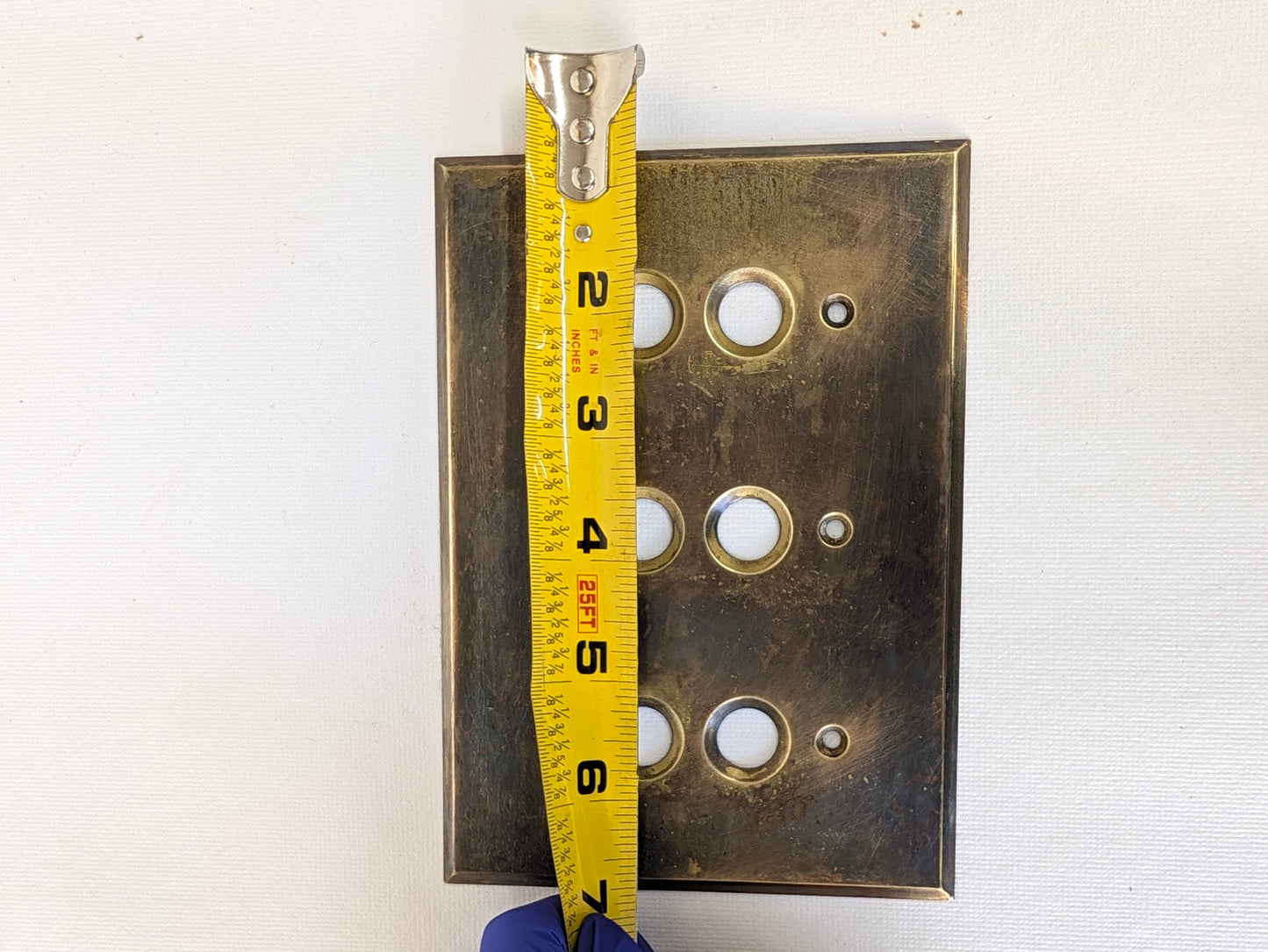 Triple Push Button Switch Plate, Brass Light Switchplate