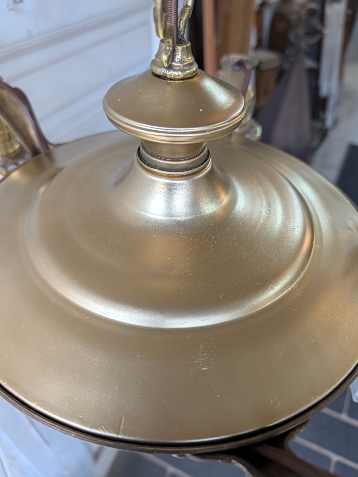 Antique Brass Pan Light with Square Glass Shades - Refurbished Chandelier