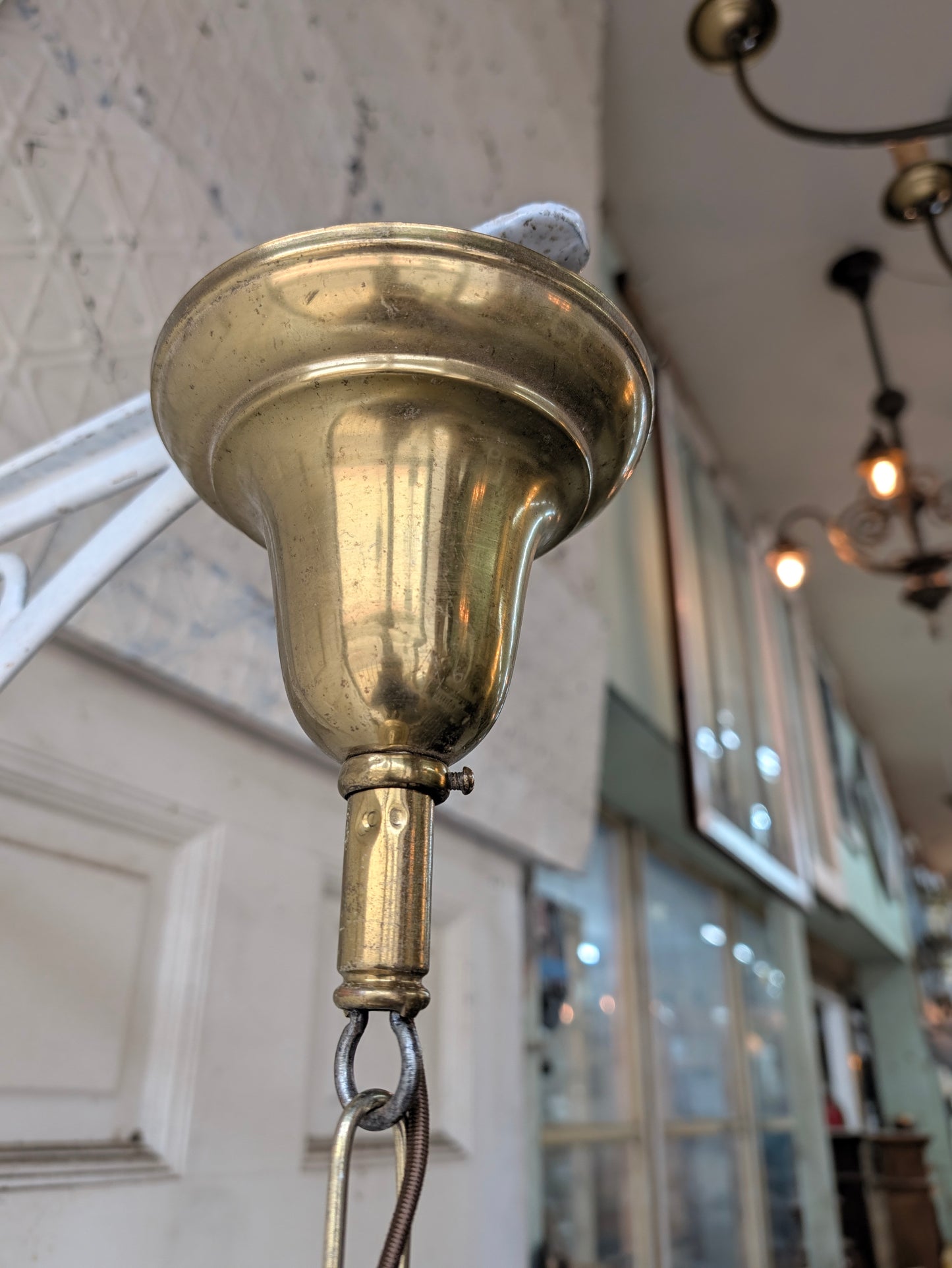 Antique Brass Pan Light with Square Glass Shades - Refurbished Chandelier