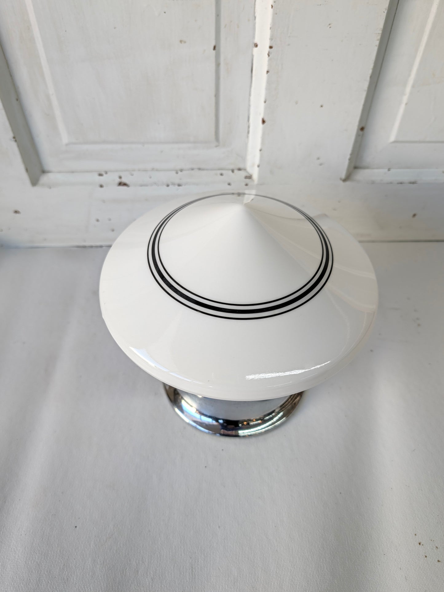 White and Black Ceiling Light, Vintage Milk Glass Light