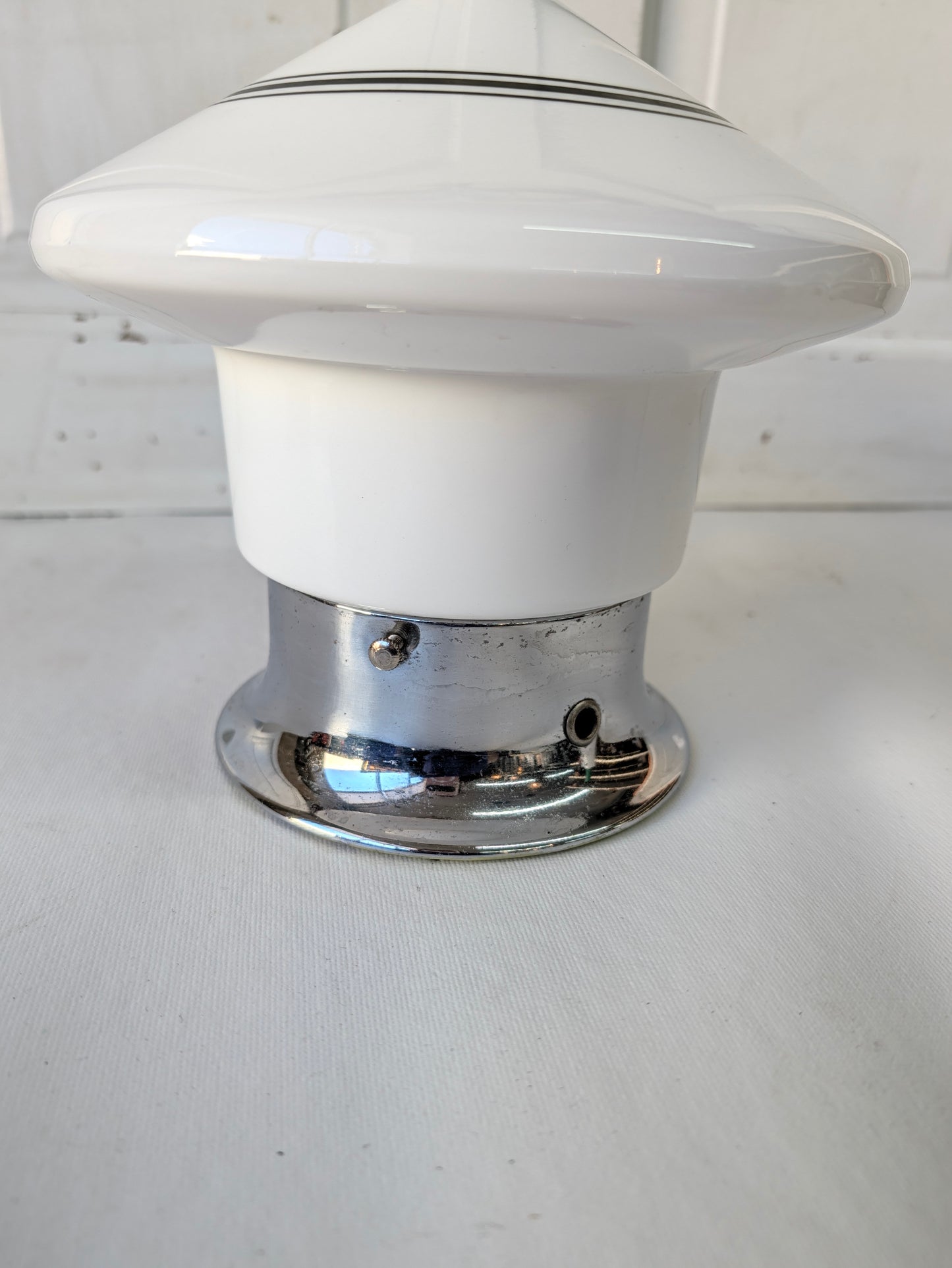 White and Black Ceiling Light, Vintage Milk Glass Light