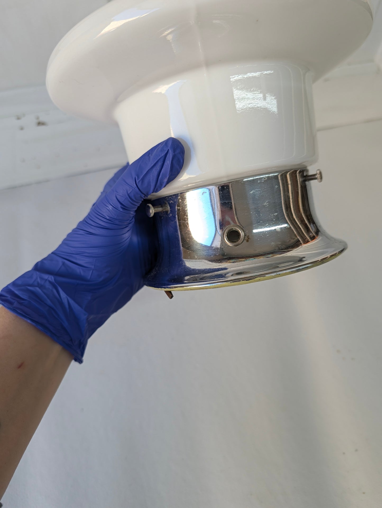 White and Black Ceiling Light, Vintage Milk Glass Light