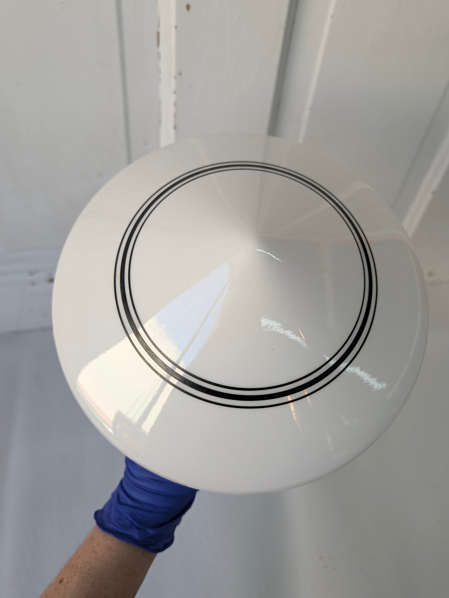 White and Black Ceiling Light, Vintage Milk Glass Light