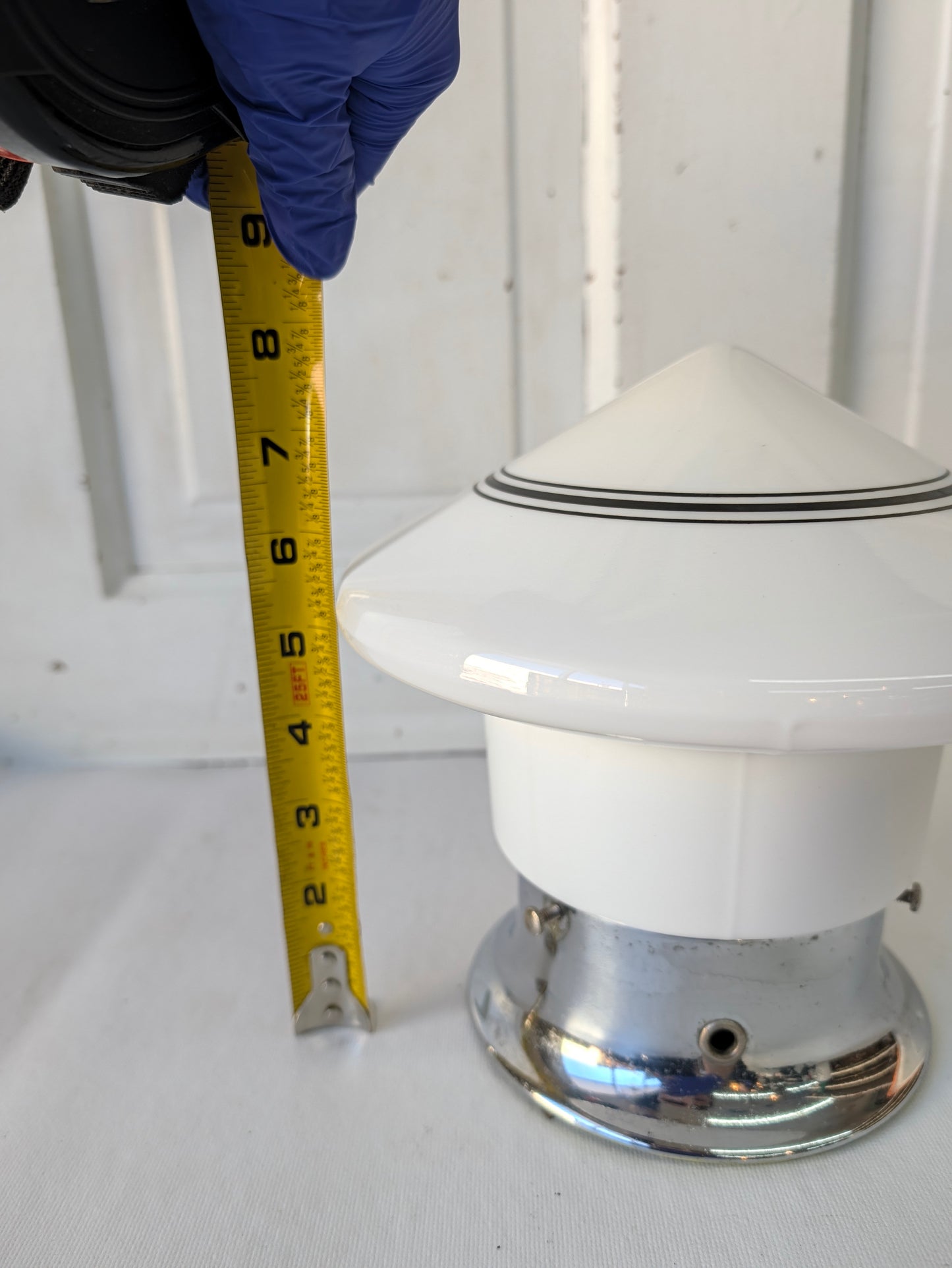 White and Black Ceiling Light, Vintage Milk Glass Light