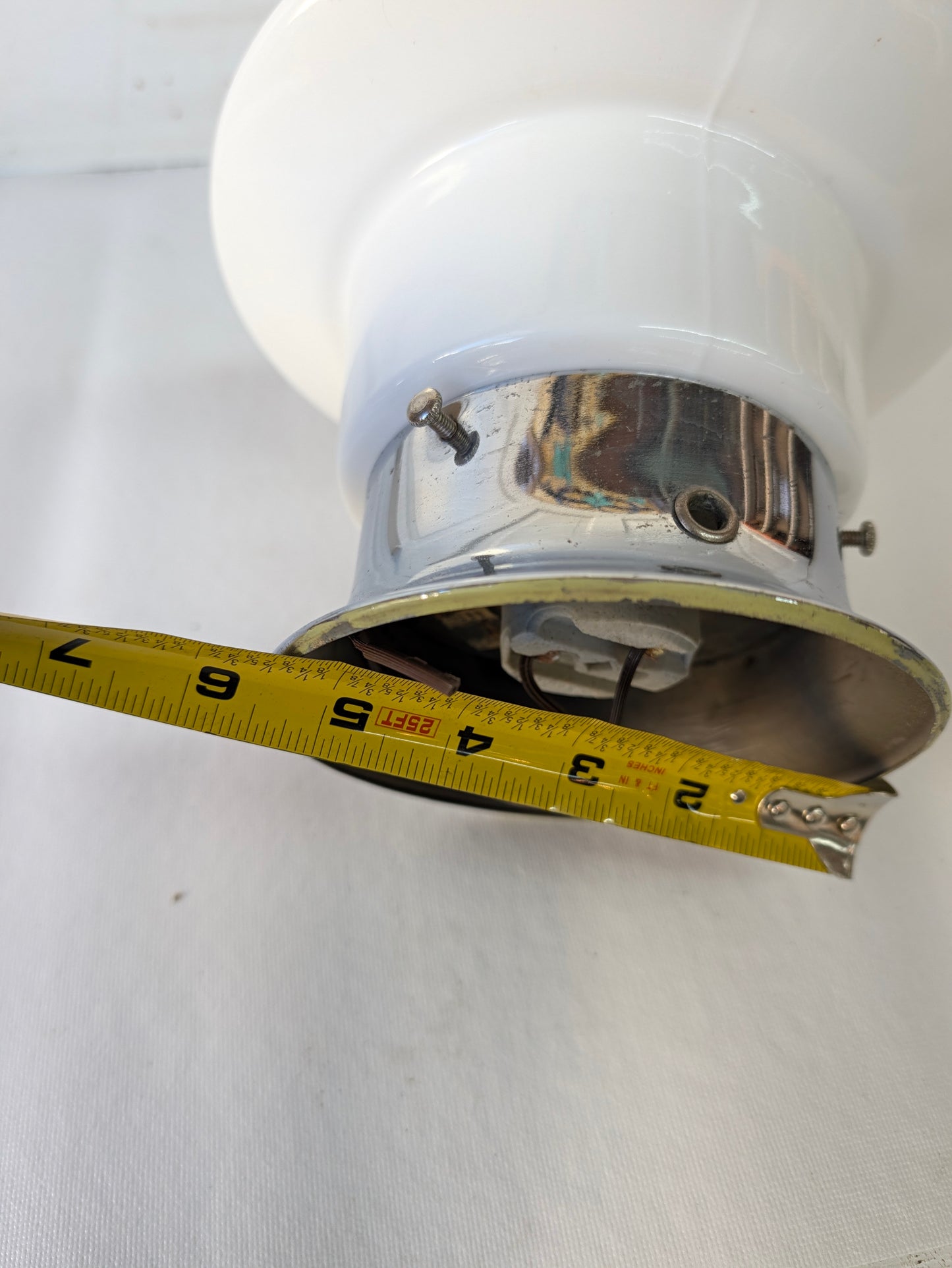 White and Black Ceiling Light, Vintage Milk Glass Light