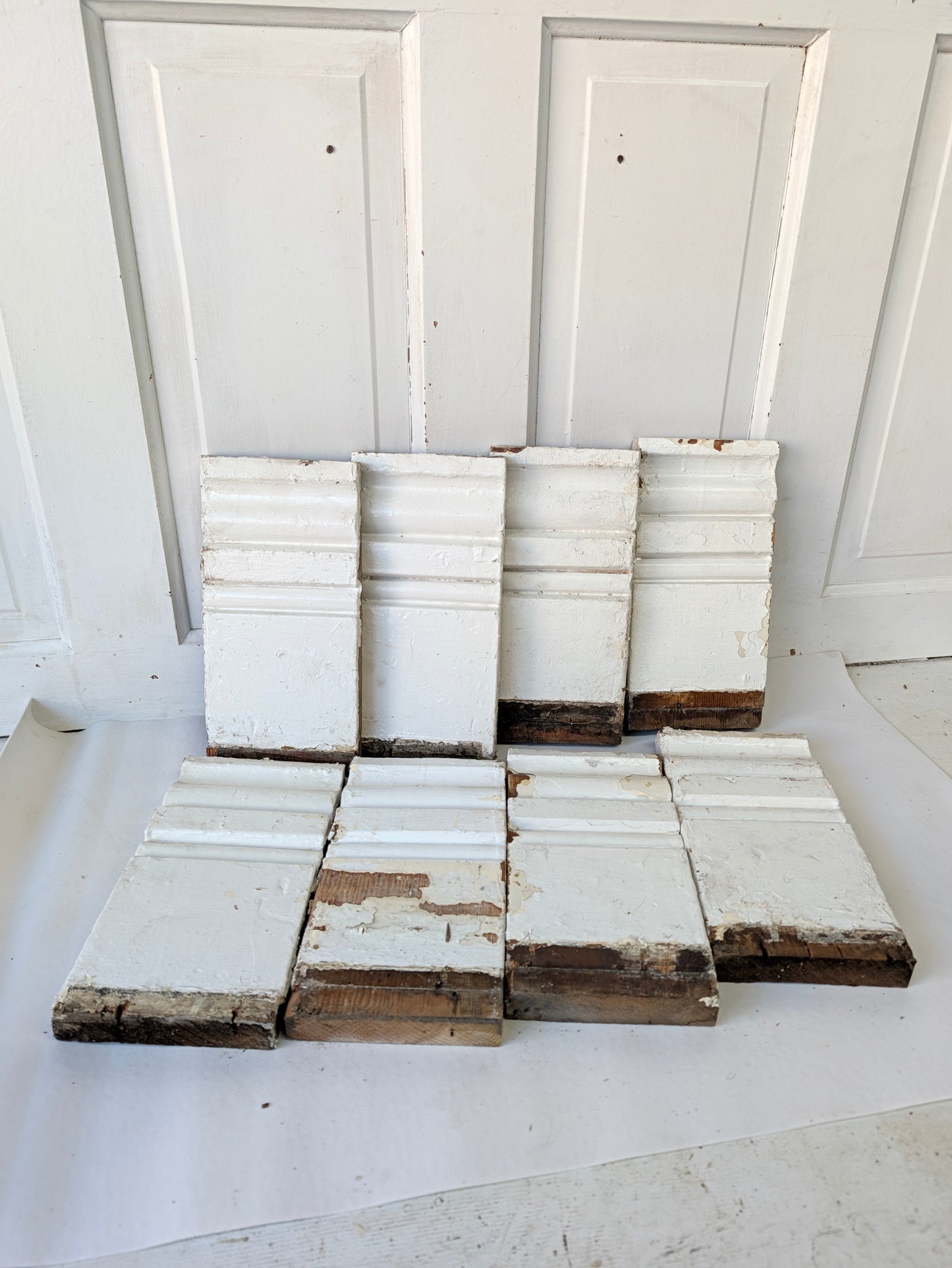Eight Matching Antique Plinth Blocks, Base Trim Corner Blocks
