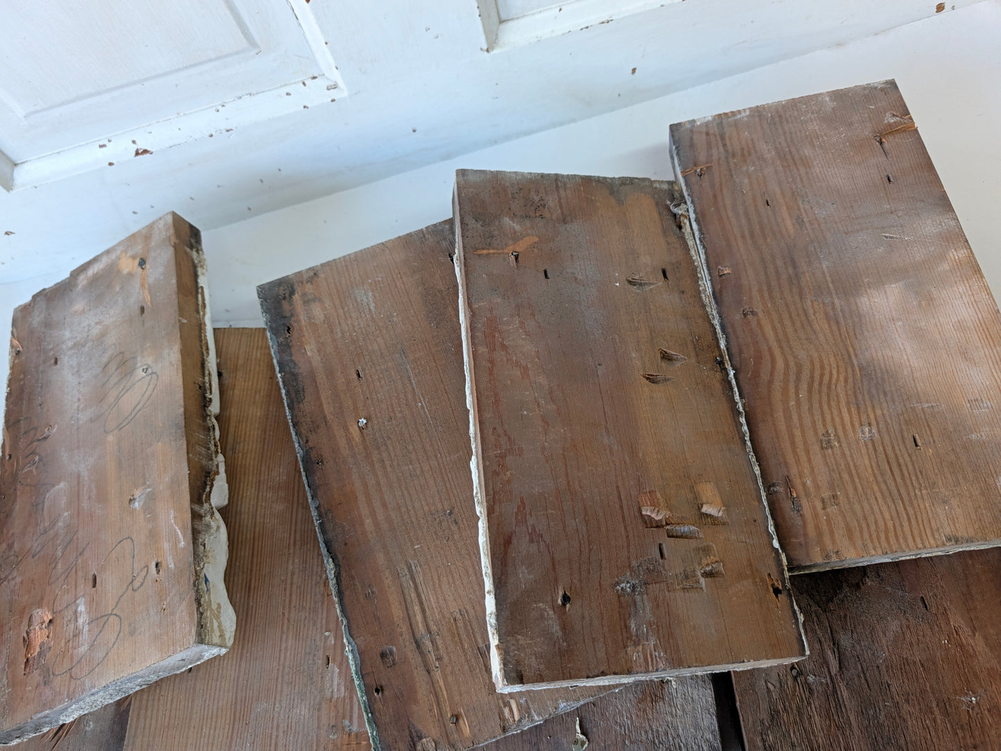 Eight Matching Antique Plinth Blocks, Base Trim Corner Blocks