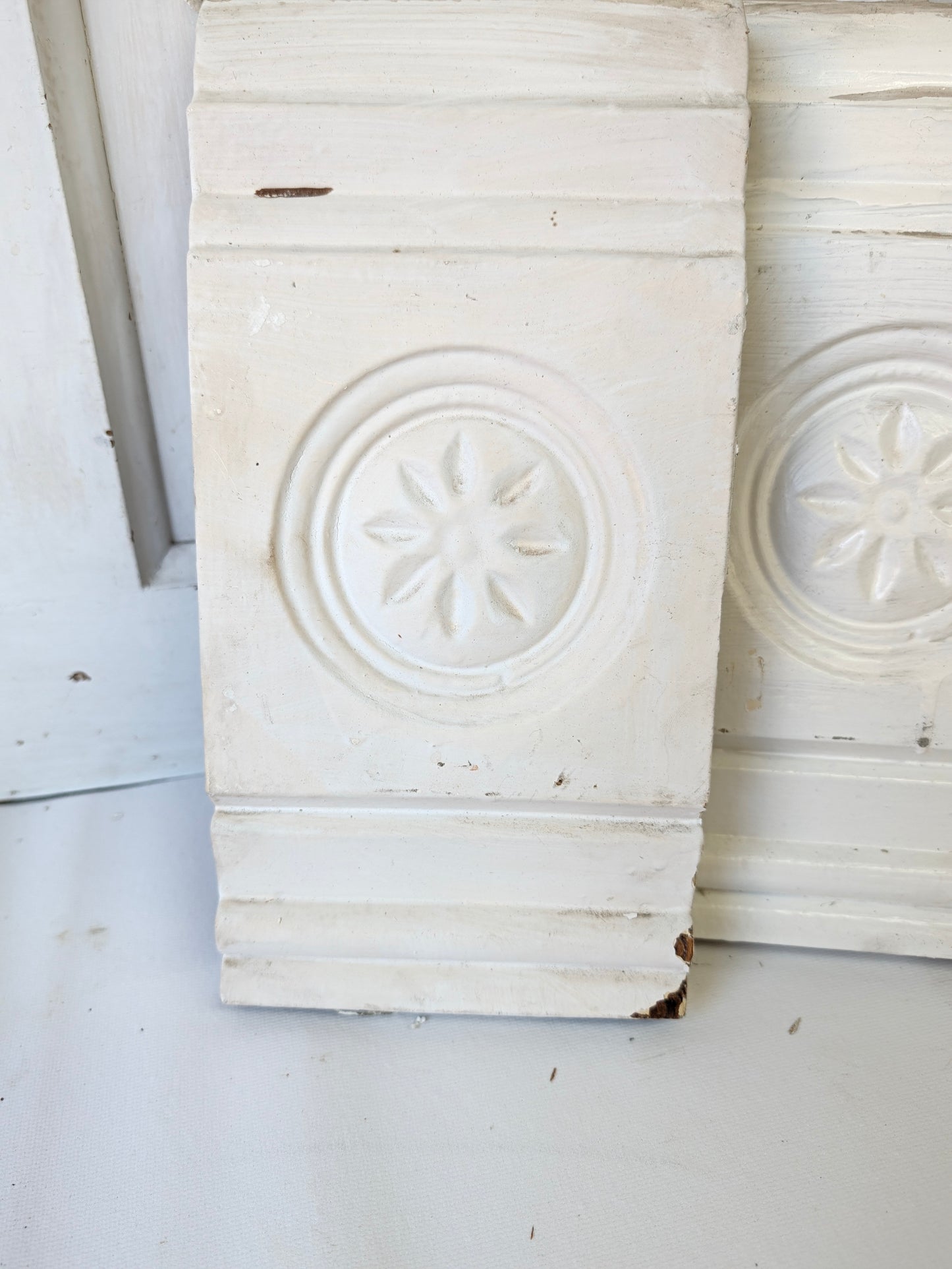Four Carved Wood Plinth Blocks, Spoon Carved Wooden Trim Molding