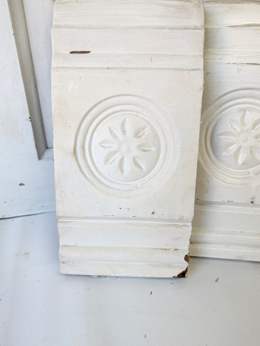 Four Carved Wood Plinth Blocks, Spoon Carved Wooden Trim Molding