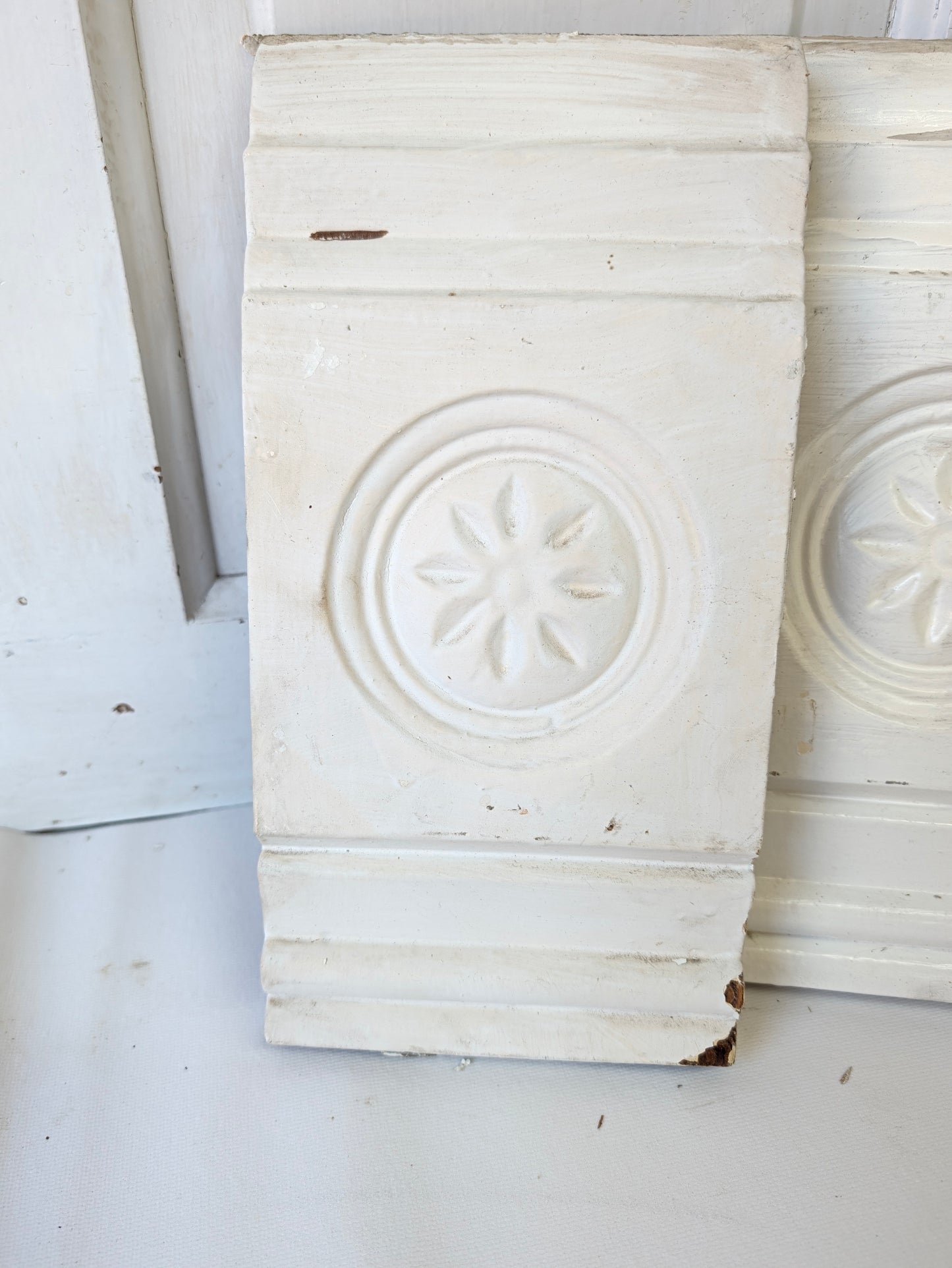 Four Carved Wood Plinth Blocks, Spoon Carved Wooden Trim Molding