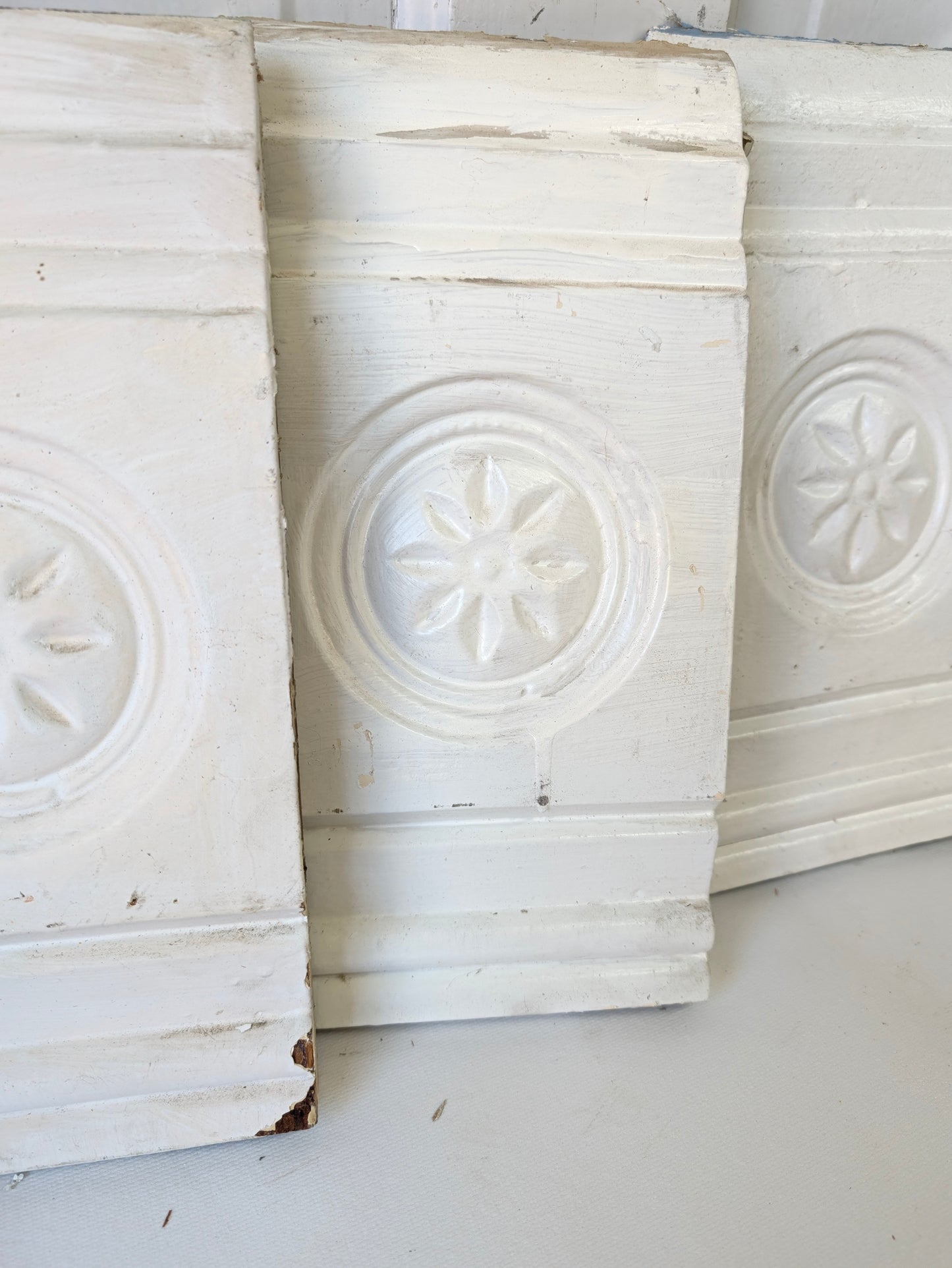 Four Carved Wood Plinth Blocks, Spoon Carved Wooden Trim Molding