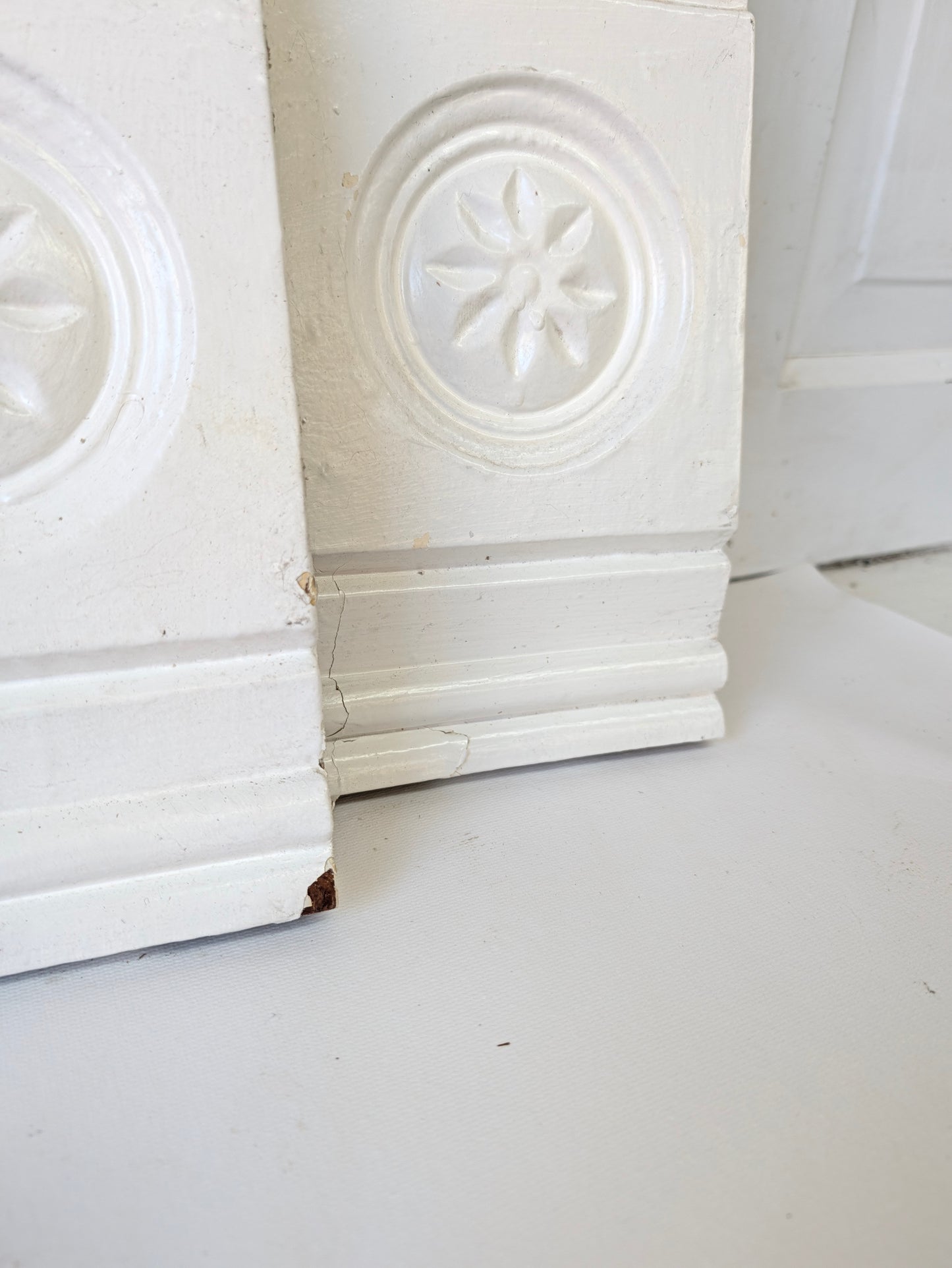Four Carved Wood Plinth Blocks, Spoon Carved Wooden Trim Molding