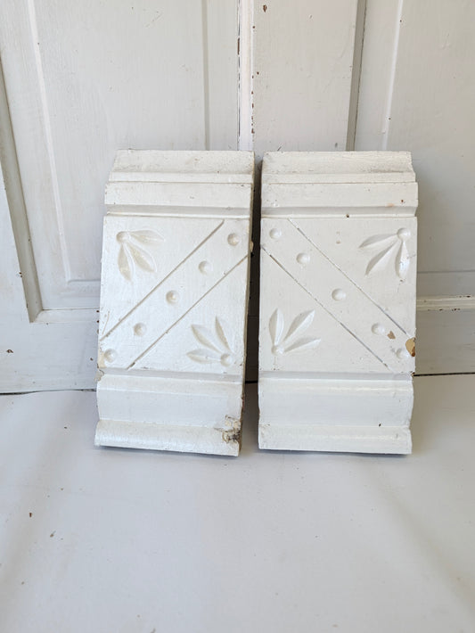 Pair of Carved Plinth Blocks, Salvaged Wood Base Trim Moldings