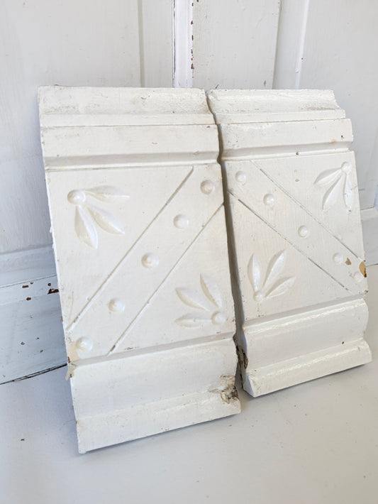 Pair of Carved Plinth Blocks, Salvaged Wood Base Trim Moldings