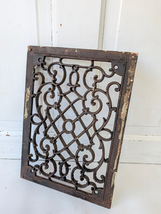 10 x 14 Scroll Design Vent Cover, Vintage Cast Iron Register