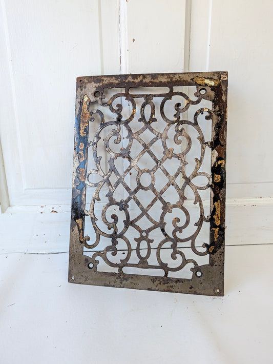10 x 14 Scroll Design Vent Cover, Vintage Cast Iron Register