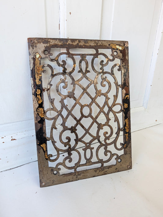 10 x 14 Scroll Design Vent Cover, Vintage Cast Iron Register