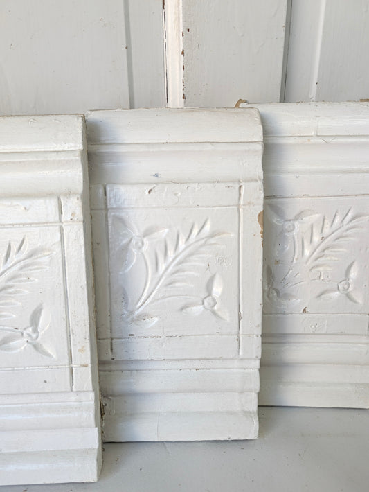 Four Antique Spoon-Carved Wood Plinth Blocks, Wood Trim Rosettes