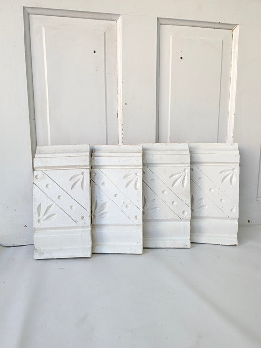 Four Antique Spoon-Carved Wood Plinth Blocks, Wood Trim Rosettes