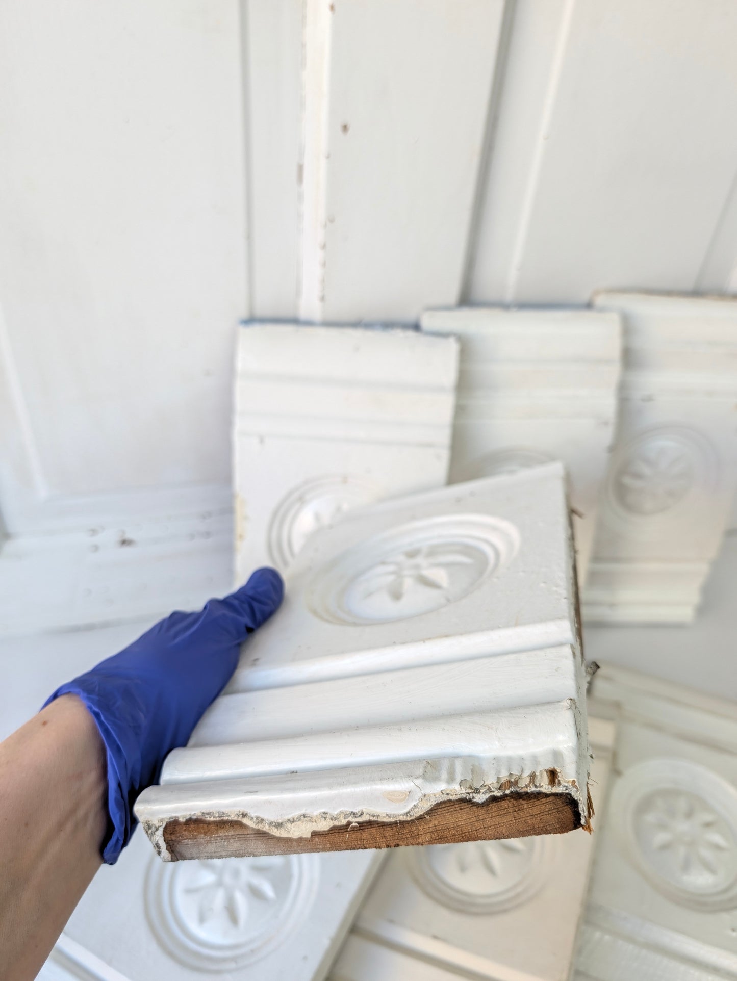 Seven Carved Plinth Blocks, Salvaged Wood Base Trim Moldings